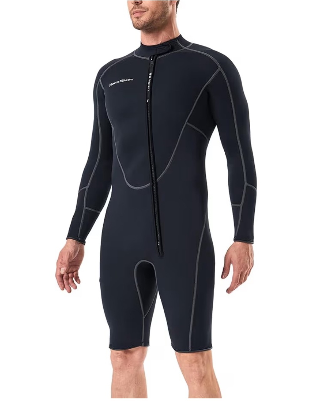 Seaskin Mens Long Sleeve Shorty Wetsuit 3mm Neoprene Front Zip size medium. New